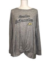 NWT Purdue University Boilermakers Gray Long Sleeved Tee T-Shirt Top Front Twist Knot New