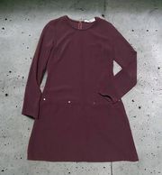 long sleeve mini shift dress eggplant