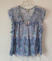 Paisley Print V-Neck Cotton Modal Blouse size Medium