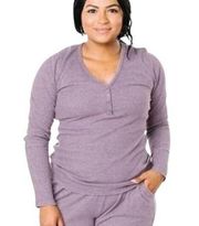 ZYIA Active Don't Wake Me Lilac Thermal Henley Long Sleeve Knit Top Women's XL