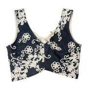 Soprano Grey Beige Embroidered Crop Sleeveless Tank Top Size Small