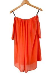 Bebe Off Shoulder Silk Chiffon Convertible Loose Fit Coral Orange Dress Size 4