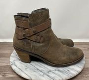 OTBT Bexar Womens 7.5 Brown Suede Strappy Side Zip Ankle Boot Shoes