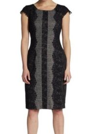 Betsey Johnson Tweed Lace Overlay Mixed Print Cap Sleeve Sheath Dress Edgy 8