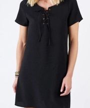 Black Lace Front Short Sleeve Shift Dress