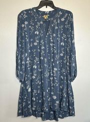 True Craft keyhole floral boho style‎ long sleeve dress blue white large