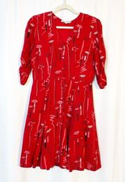 NEW ModCloth x Emily And Fin Button Front Fit & Flare Shirtdress Lipstick Print