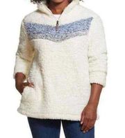 Weatherproof Vintage Womens Faux Sherpa Pullover Sweater S Cream Chevron 1/4 Zip