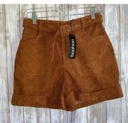 NWT  Chunky Cord Belted Turn Up Shorts In Chocolate