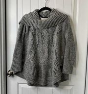 Anthropologie gray chunky cowl neck cable knit wool blend sweater size medium
