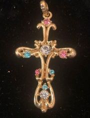 Gold Cross pendant with Pastel Rhinestones