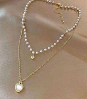 Love Pendant Double Collar Chain Necklace 