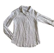 Sigrid Olsen natural tan 100% linen button down long sleeve top size S