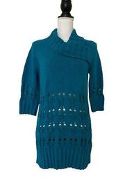 Woman’s Blue Knit Cotton Sweater/Cardigan, Sz M