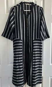 Soft Surroundings Long Moroccan buttoned Duster striped cotton cardigan