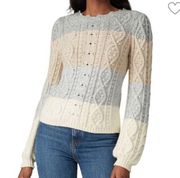 [La Vie Rebecca Taylor] Striped Cable Knit Wool Blend Sweater- Small