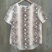 Femme Riley Python Print Short Sleeve Silk Blouse Tan and Brown Small