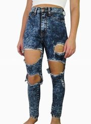 Y2k Vibrant M.I.U. Grippa Acid Wash Ripped High Rise Skinny Jeans 24"