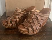 LEATHER DISTRESSED JOSIE RUSTIC TAN WRDGE SLIP-ON SANDALS