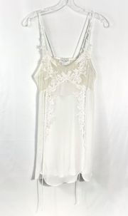 Cream White Mesh Lace Longline Lingerie Slip Top Tunic USA Made M