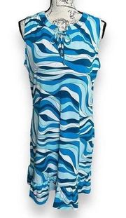 New Michael Kors Bright Cyan Blue Mod Waves Swim Cover Tank Dress MSRP $98 Large