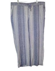 Old Navy  Women Extra Large Blue White Striped Cropped Linen Blend Pants Pockets