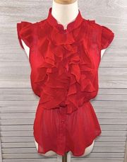 (and Max Azria) Sleeveless Ruffle Front Blouse Red-Large