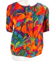 Vintage Carole Little Vibrant Colorful Summer Tropical Shirt Top Blouse sz Small