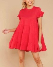 Aura Pink Red Short Sleeved Layered Ruffle Dress size Medium