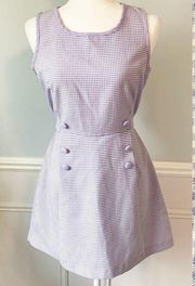 Vintage Purple Gingham Romper Front Flap Triple Breasted Button Size 8 Lavender