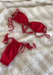 Red Tie Front Cheeky Bathing Suit Bikini