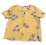 S  Small Women’s Yellow Floral Button Down Short Sleeve Shirt Casual