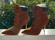 Suede Lace Up Booties Tobacco