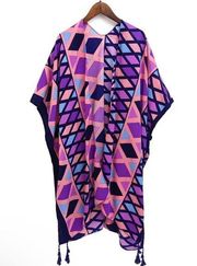 Geo Print V Neck Maxi Kimono Pool Bathingsuit Coverup