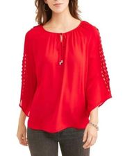 Tacera red top with lace lined sleeves size 2X