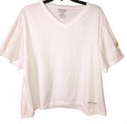 True Religion V Neck Cropped Short Sleeve Shirt Gold Horseshoe White XL
