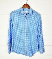 Vineyard Vines Women's Blue Gingham Button Down Collared Embroidered Blouse Sz 2