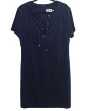 Navy Faux Suede Lace Up Dress