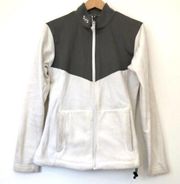 BOOMBAH White Gray Fleece Full Zip Zipper Jacket Active Sweatshirt Small FLAWED