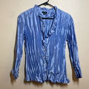 Periwinkle Blouse Glass look faceted buttons, crinkle, taffeta look Small