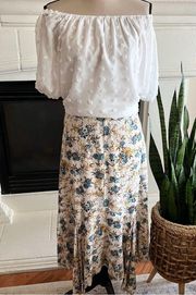 Chelsea & Violet Coquette Women's Cream & Blue Floral Handkerchief Hem Skirt S