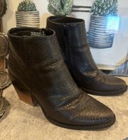 Snakeskin Faux Leather Ankle Boots Stacked Heels  Size 8.