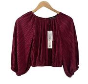 Revolve MINKPINK Womens Cropped Burgundy Top Blouse NWT Medium