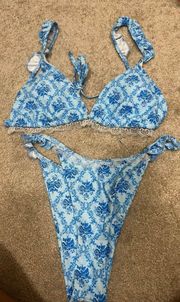 blue floral lace bikini