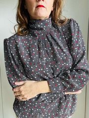 90s Vintage Oscar De La Renta Blouse Abstract Polka Dot High Neck Long Sleeve L