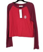 Topshop  T-Shirt Women's Size 8 Varsity Long Sleeve Stretch Solid Maroon/Red NWT