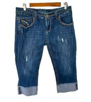 Hydraulic Women’s Size 10 Capri Denim Jeans Cuffed Distressed Embroidered