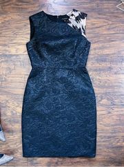 Halston Heritage • Embellished Jacquard Cocktail Dress black rose brocade sequin