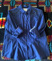 Embroidered Dark Blue Snap Shirt