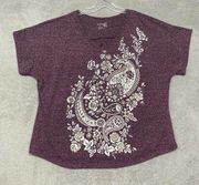 Terra Sky Shirt Womens 2X Purple Floral Sparkle Pullover Short Sleeve Casual Tee